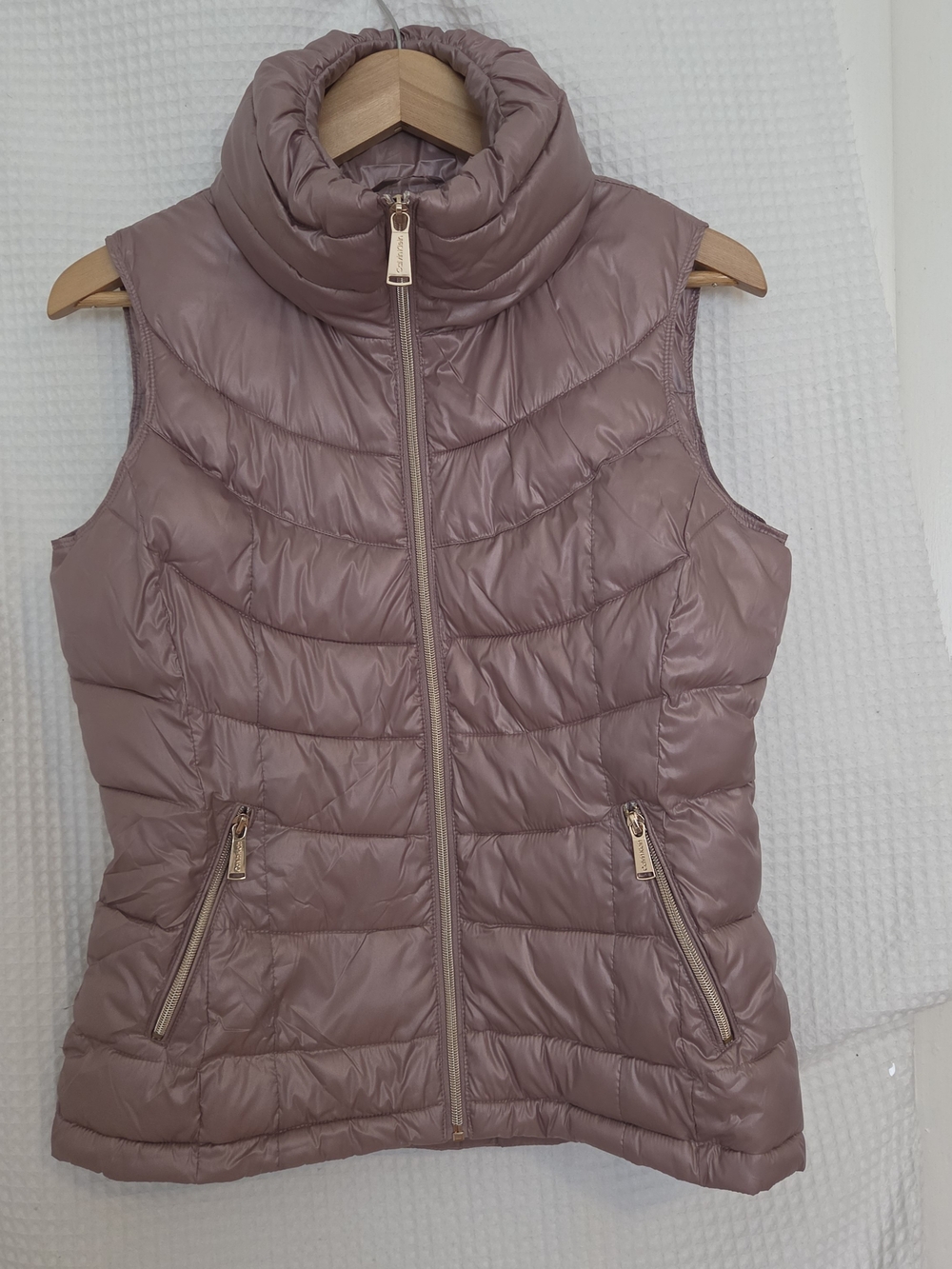 Calvin Klein Women's Quilted Puffer Vest Rose Gold Blush Pink Full Zip Small